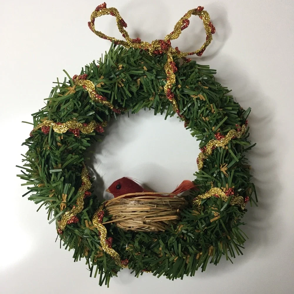 Mini Bird & Nest Christmas Wreath with Eggs and Gold Red Bow